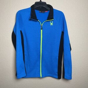 Spyder Youth Boys XL (18) Stryke Fleece Lined‎ Blue Knit Full Zip Up Jacket